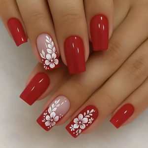 Wearing nail red French style
