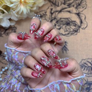 Pure handmade wearable nail, full diamond almond nail nail