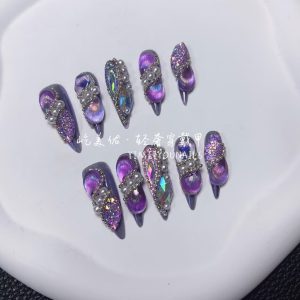 【12#紫蝶】Handmade Nail Wearing Heavy Industry Wearing Nails Manicure Patch Nail Patch Fake Nails 12 #