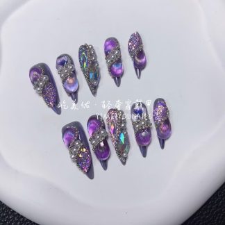 【12#紫蝶】Handmade Nail Wearing Heavy Industry Wearing Nails Manicure Patch Nail Patch Fake Nails 12 #