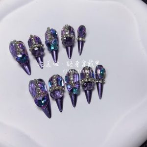 【9#紫晶】Handmade Nail Wearing Heavy Industry Wearing Nails Manicure Patch Nail Patch Fake Nails 9 #