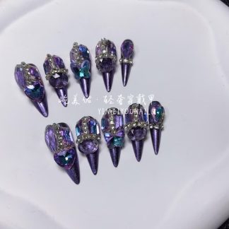 【9#紫晶】Handmade Nail Wearing Heavy Industry Wearing Nails Manicure Patch Nail Patch Fake Nails 9 #