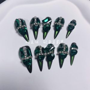 【1#绿精灵】Handmade Nail Wearing Heavy Industry Wearing Nails Manicure Patch Nail Patch Fake Nails 1 #