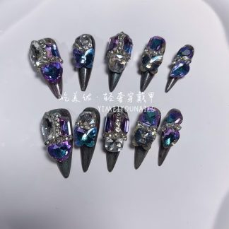 【3#紫颜】Handmade Nail Wearing Heavy Industry Wearing Nails Manicure Patch Nail Patch Fake Nails 3 #