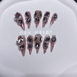【4#玫瑰粉园】Handmade Nail Wearing Heavy Industry Wearing Nails Manicure Patch Nail Patch Fake Nails 4 #