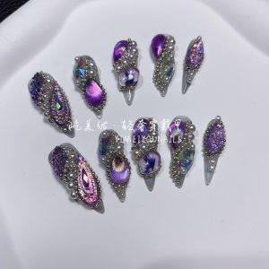 【5#薰衣草】Handmade Nail Wearing Heavy Industry Wearing Nails Manicure Patch Nail Patch Fake Nails 5 #