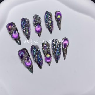 【6#紫离】Handmade Nail Wearing Heavy Industry Wearing Nails Manicure Patch Nail Patch Fake Nails 6#