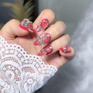 【65#豆沙】Pure handmade wearable nail, full diamond almond nail nail