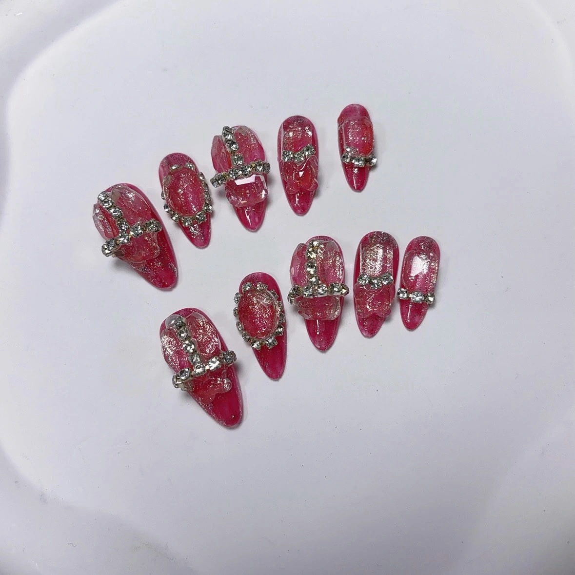 【65#豆沙】Pure handmade wearable nail, full diamond almond nail nail