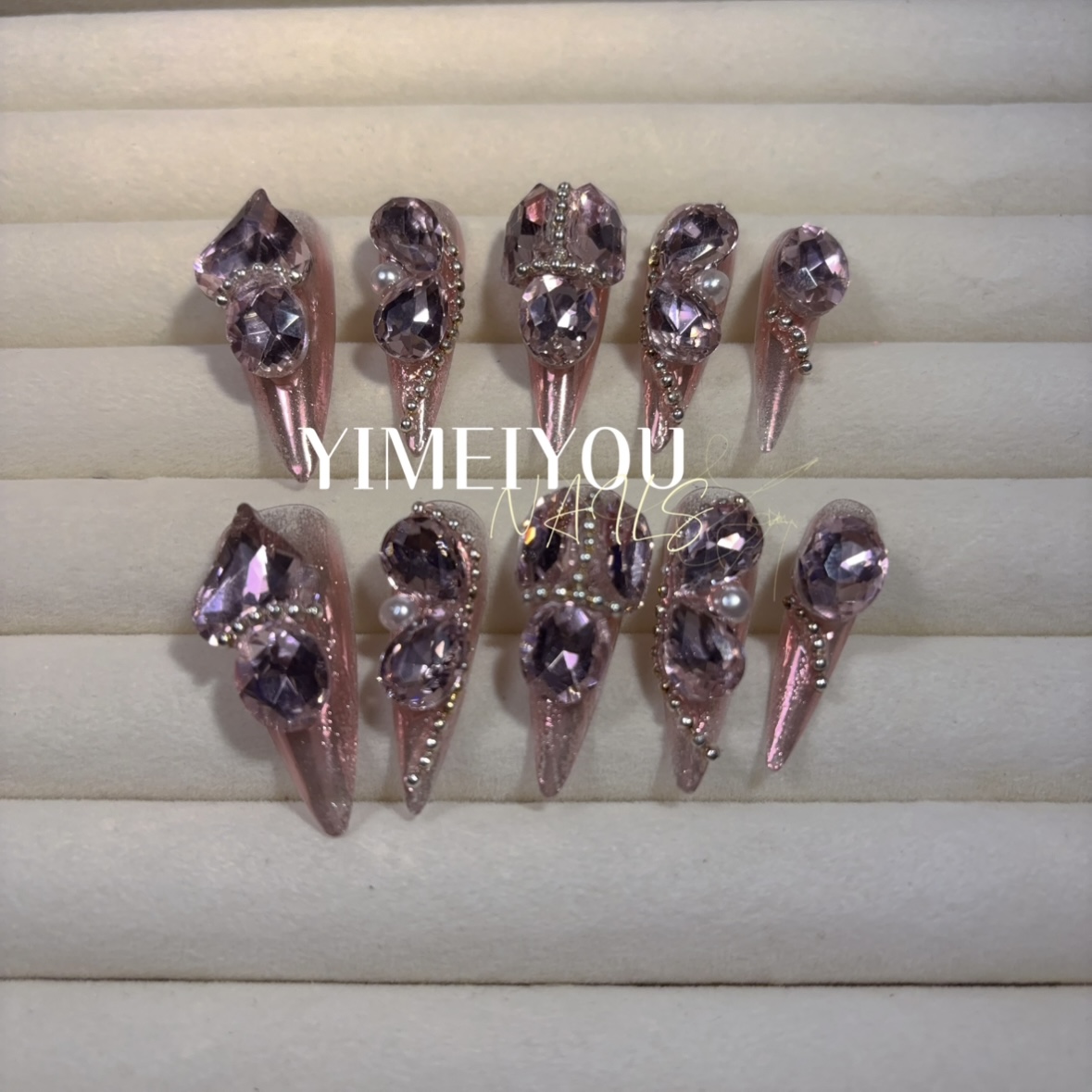 【4#玫瑰粉园】Handmade Nail Wearing Heavy Industry Wearing Nails Manicure Patch Nail Patch Fake Nails 4 # - Image 3