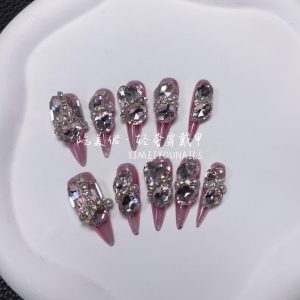 【22#钻粉闪闪】Handmade Nail Wearing Heavy Industry Wearing Nails Manicure Patch Nail Patch Fake Nails 22 #