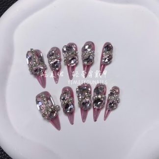 【22#钻粉闪闪】Handmade Nail Wearing Heavy Industry Wearing Nails Manicure Patch Nail Patch Fake Nails 22 #