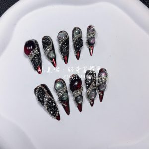 Pure handmade nail black and red nail patch high-end full-size nail patch [51# Flame]