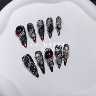 Pure handmade nail black and red nail patch high-end full-size nail patch [51# Flame]