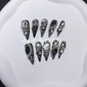 Pure handmade nail black and red nail patch high-end full-size nail patch [50# hell crystal]