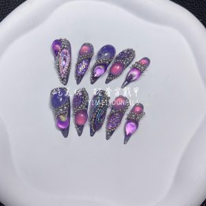Pure handmade nail purple nail patch high-end full-size nail patch [45# purple halo]