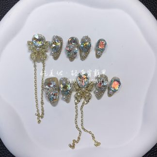 Pure handmade nail butterfly tassel nail patch high-end full-size nail patch [59# thousand gold]