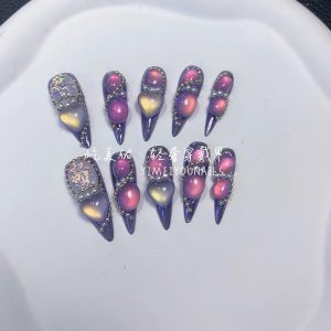 Pure handmade nail high-end heavy-duty nail patch high-end full-size nail sticker [44# purple yan]