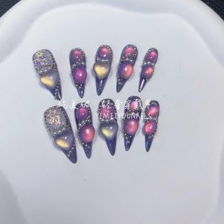 Pure handmade nail high-end heavy-duty nail patch high-end full-size nail sticker [44# purple yan]