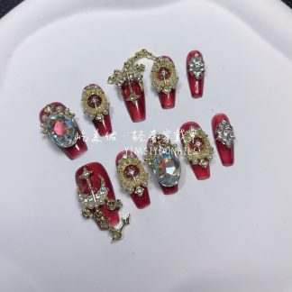Pure hand-made wearable nail Miaojiang red heavy industry nail patch high-end full-size nail patch [40#Hongjiang]