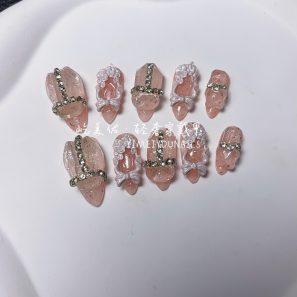 Pure handmade nail heavy industry nail patch high-end full-size nail sticker [67# pink frame]