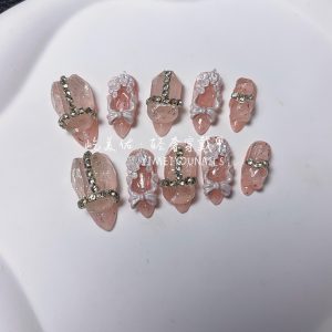 Pure handmade nail heavy industry nail patch high-end full-size nail sticker [67# pink frame]