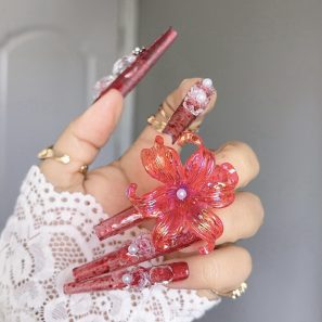 Pure hand-made nail 5.5 fine dog ladder lengthening ultra-long nail nail patch full size [89# flame flower]